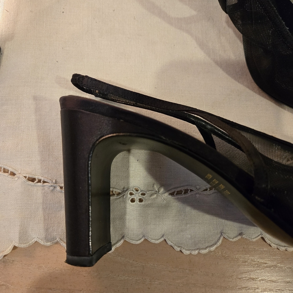 Chic Black Mesh Women's Heels with Bow Detail, Size 9.5 - Picture 9 of 13
